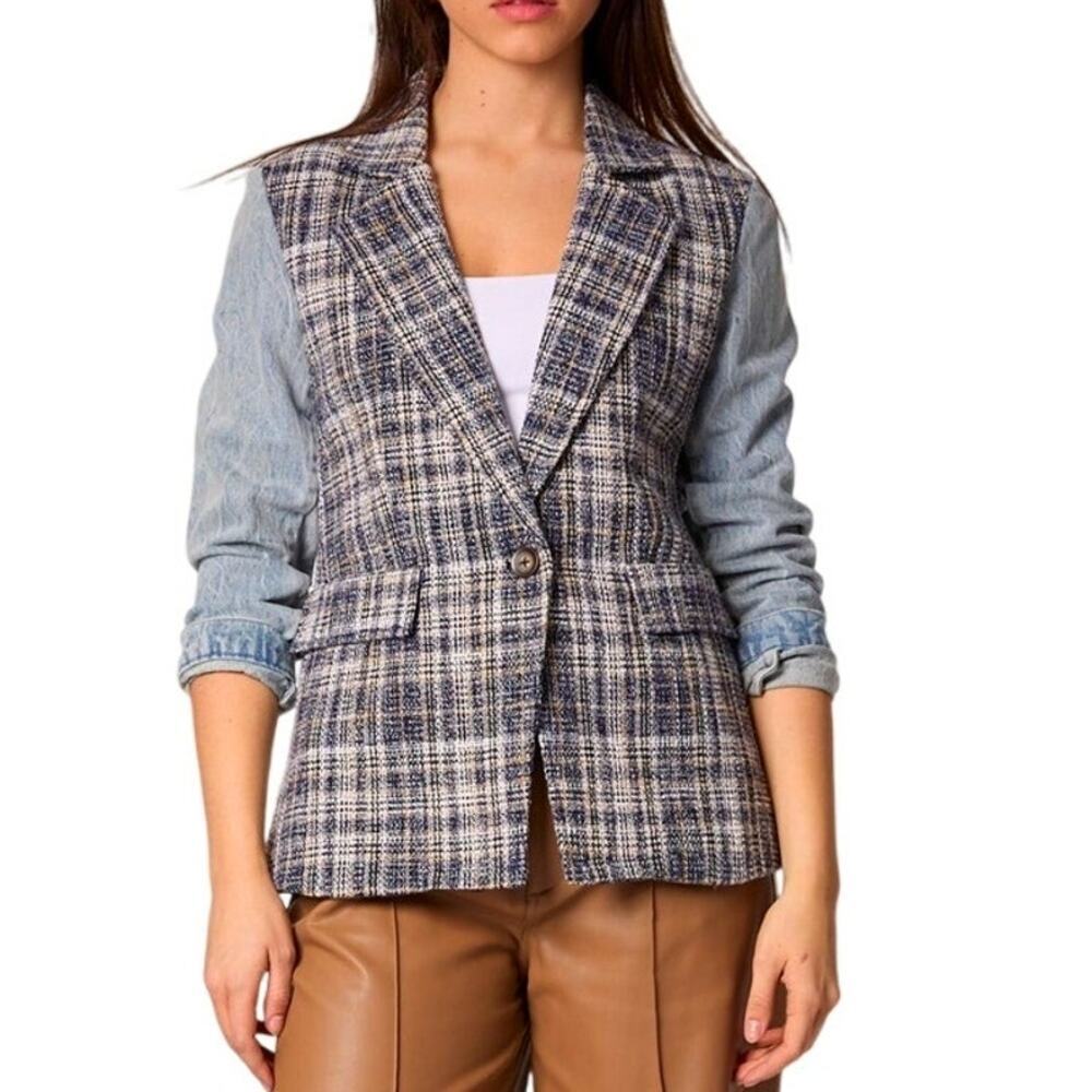 Blue Revival – Mixed Media Tweed Blazer – Multi – Size Medium